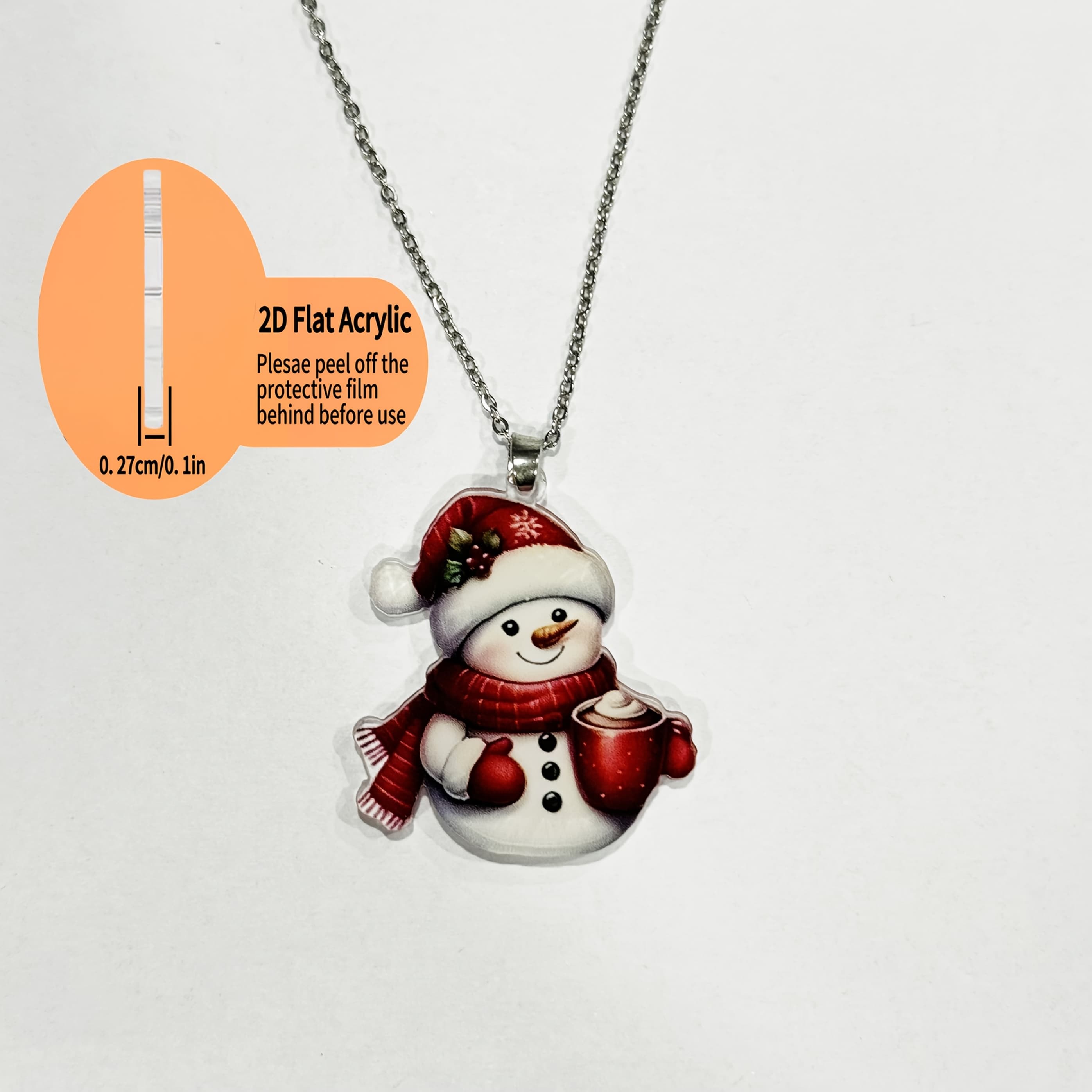 TEMU A 2d Acrylic Christmas Snowman Wearing A Red Scarf And Hat, Holding A Coffee Cup, Is A For A Pendant Necklace For Teenage - Ideal For Festive Holiday Gifts