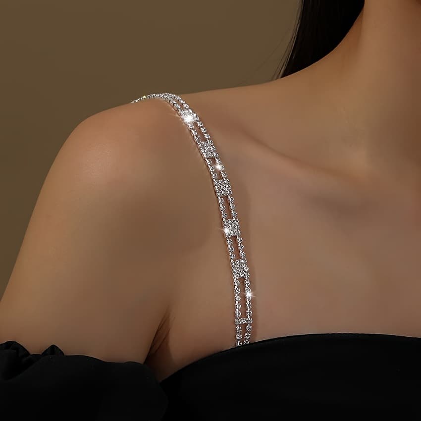 TEMU 2pcs Fashionable Bra Strap - Simple Metal Bra With Collar Body Chain Elegant Women's Bra Strap Set