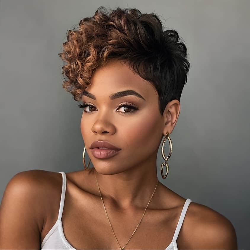 TEMU Short Ombre Curly Wigs With Bangs Synthetic Cut Curly Wigs For Women 2 Tone Short Brown And Black Wig For Women Christmas Party, Music Festivals
