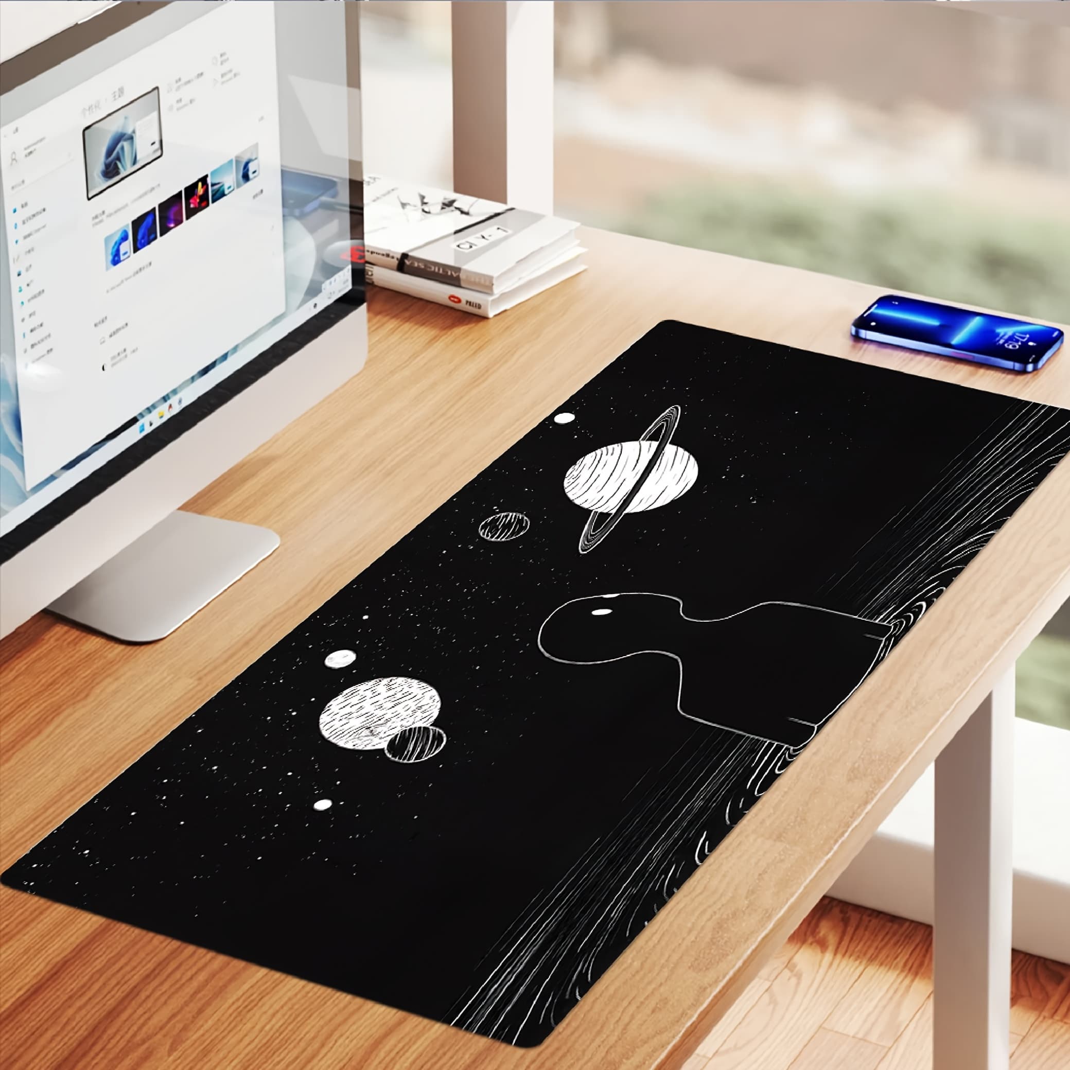 TEMU Art Gaming Mouse Pad - Large Extended Desk Mat With Non-slip Rubber Base, Minimalist Design, And Precision Stitched Edges For Work And Gaming Setup