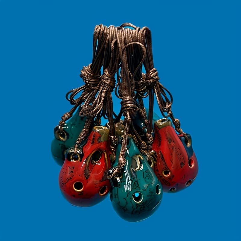 TEMU Set Of 2 Mini Ocarinas With 6 Holes, Featuring An Style And Rich Tones, Handcrafted With A Lacquer End - Elegant In Decoration And Music, In Random Colors
