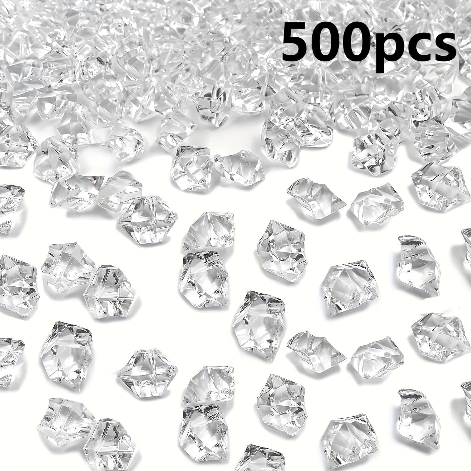 TEMU 500pcs, Fake Ice Cubes, Acrylic Vase Filler, For Centerpiece Decoration, Crushed Crystal Transparent Plastic Rock Transparent Acrylic Gemstone Decor Photography Props