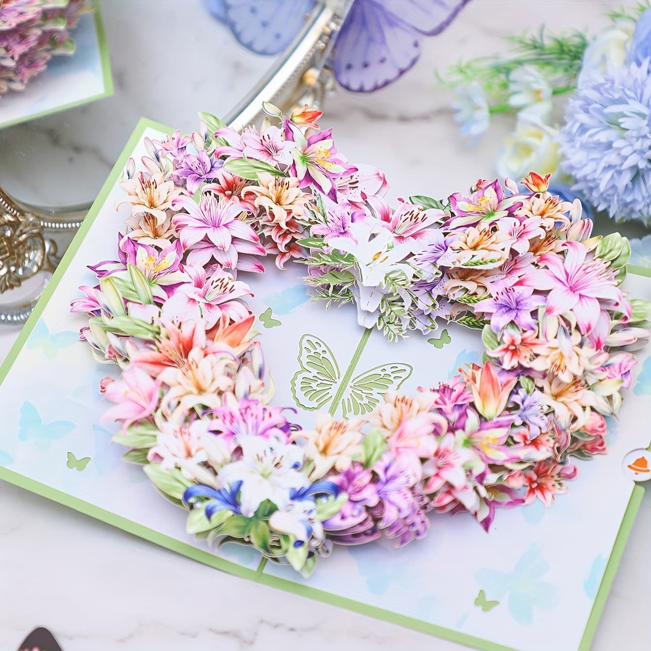 TEMU 1pc, Love Heart Wreath 3d Card Up Card Greeting Card For Girl, Lady, Wife, Friend, Family, Mom, Teacher, , Boss, Best Gift Card For Birthday, , Thank You, Business Supply, , Day, Valentine