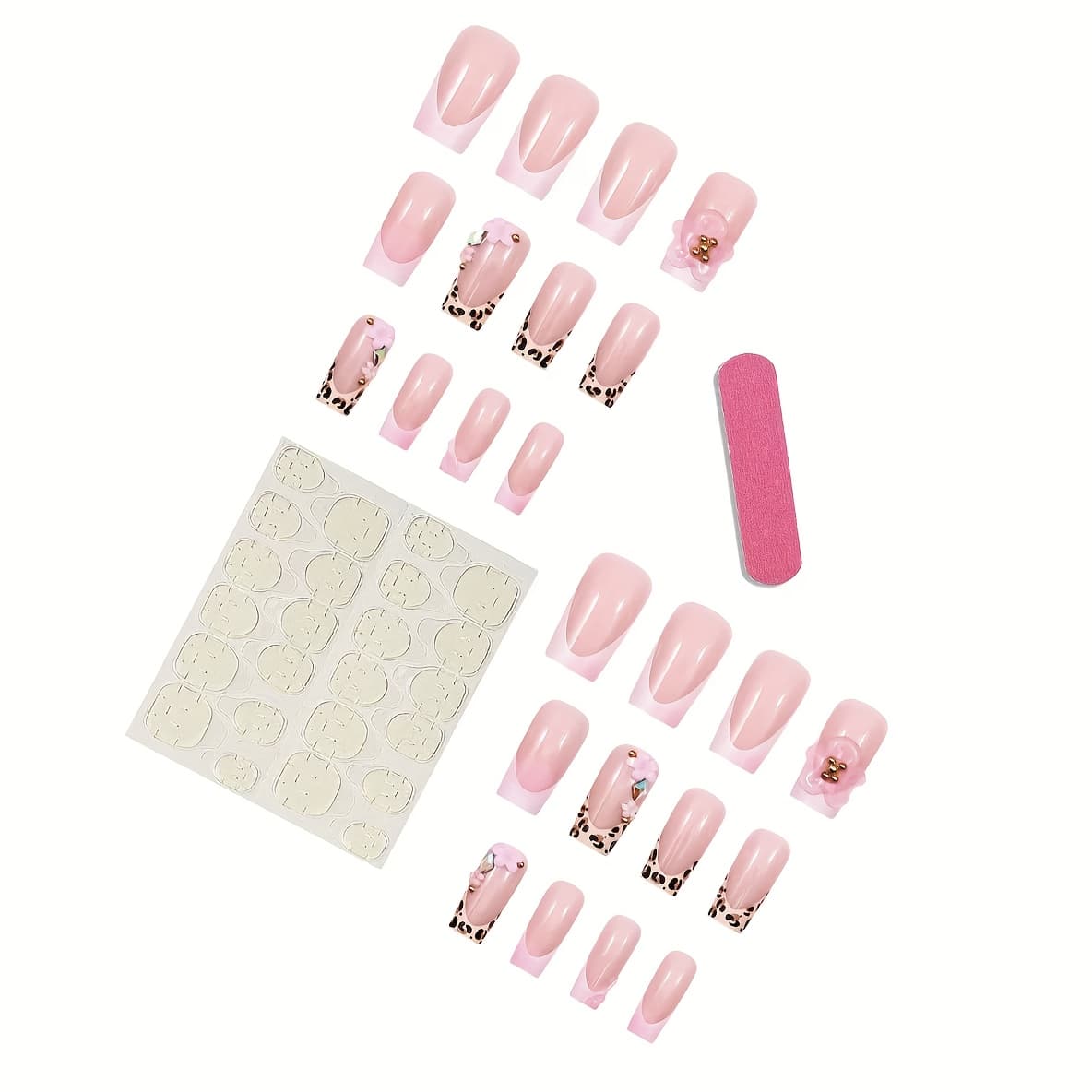 TEMU 24pcs Leopard Print 3d Water Drop Flower Wearable Nails Medium Length Leopard Print Girly Full Of Fake Nails Gradient Print And Very Fashionable Suitable For Daily Wear And Parties Press-on Nails