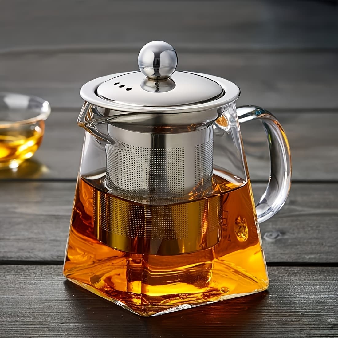 TEMU 1pc Thick High-temperature Resistant Glass Teapot With Stainless Steel Filter, Large Capacity For Herbal Tea, Black Tea, And Flower Tea - Ideal For Home Use, No Electricity Required