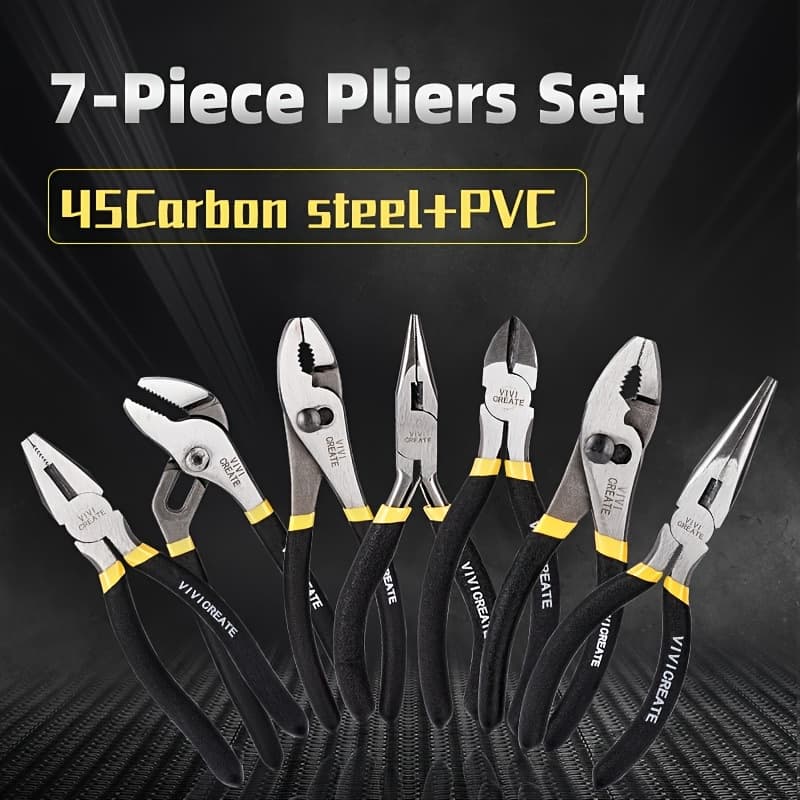 TEMU Vivicreate 7pcs Utility Pliers Set With Joint, Long Nose, Slip Joint, Linesman, And Diagonal Pliers For Diy & Home Use