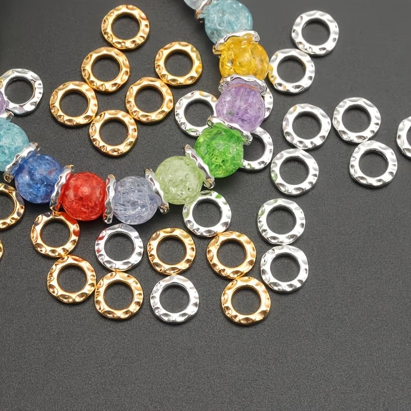 TEMU 300pcs Of 8mm Silvery And Golden Alloy Large Hole Spacer Beads Ideal For Jewelry Creation - Great For Making Bracelets, Necklaces, Earrings, And Handmade Items
