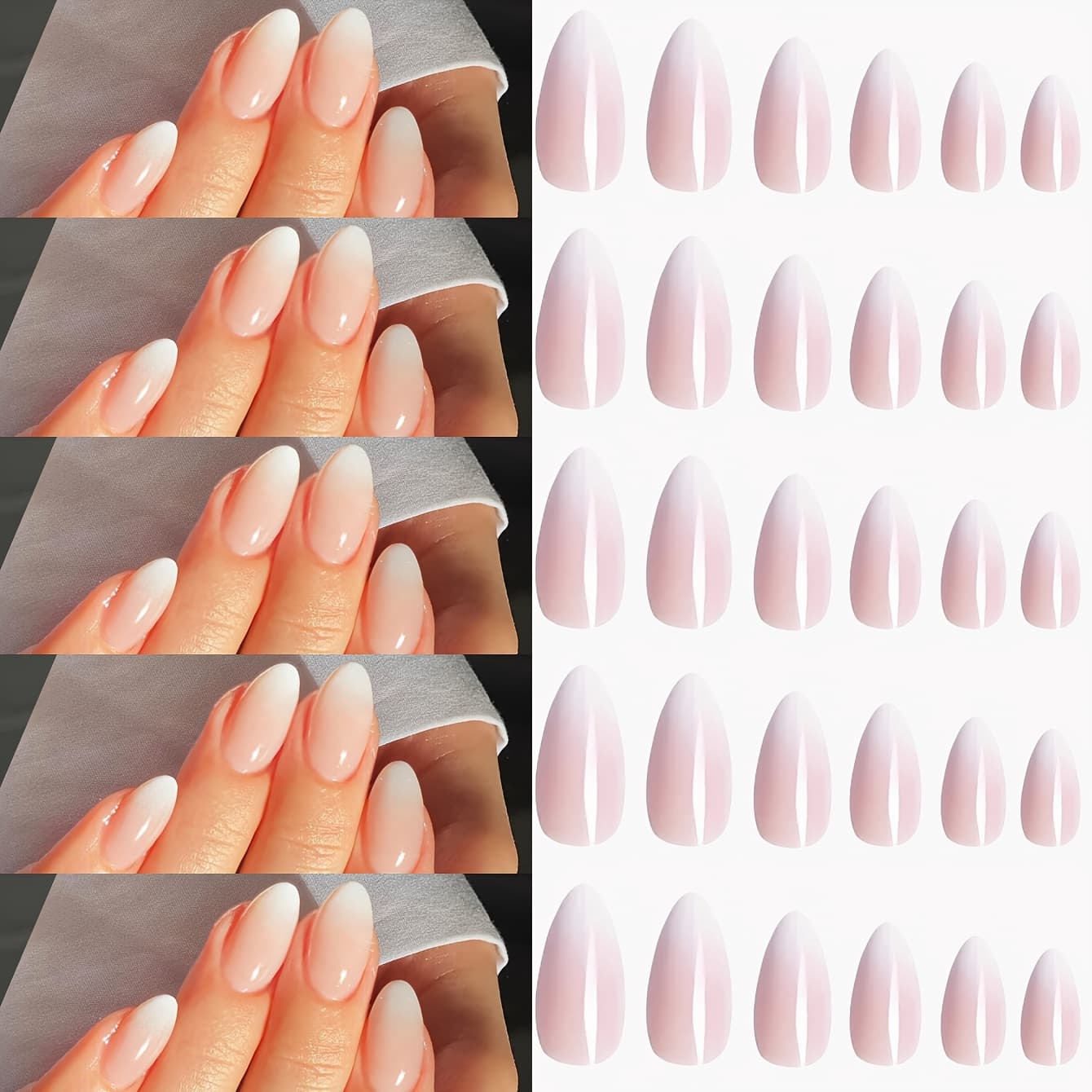 TEMU 120pcs Long Almond Press On Nails-white Gradient Press On Nails Short-press On Acrylic Nails- For Mother Women Gift- Nail Art Set With Detachable Fake Nails For Festival-party-date And Daily Wear