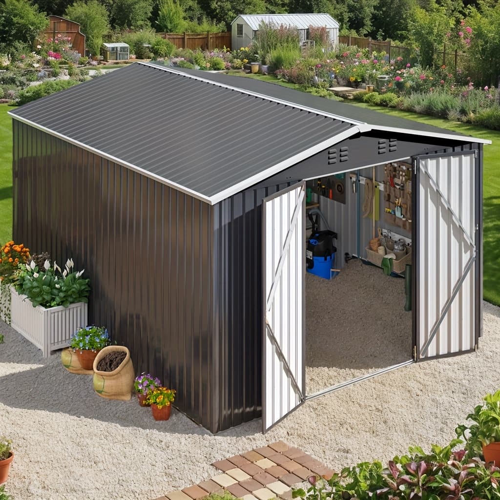 TEMU 8x12-12x14ft Outdoor Storage Shed, Metal Garden Shed With Frame Structure, Tool Sheds For Backyard Garden Patio Lawn,