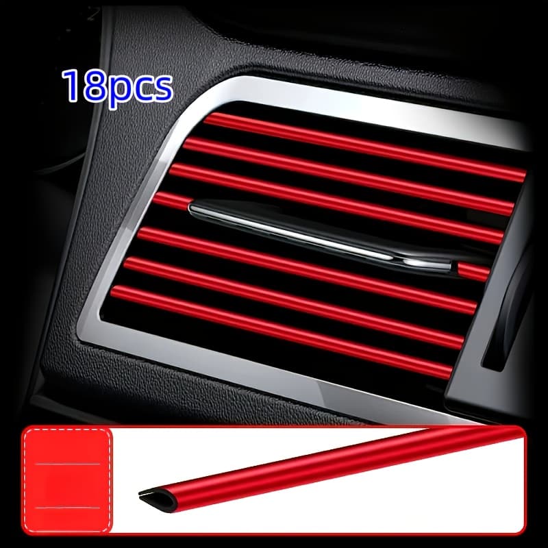 TEMU 18pcs Car Interior Decoration Strips | Includes 7.7-inch U-shaped Air Conditioning Vent Covers, Door Strips, Made Of Pvc, Ideal Holiday Gifts