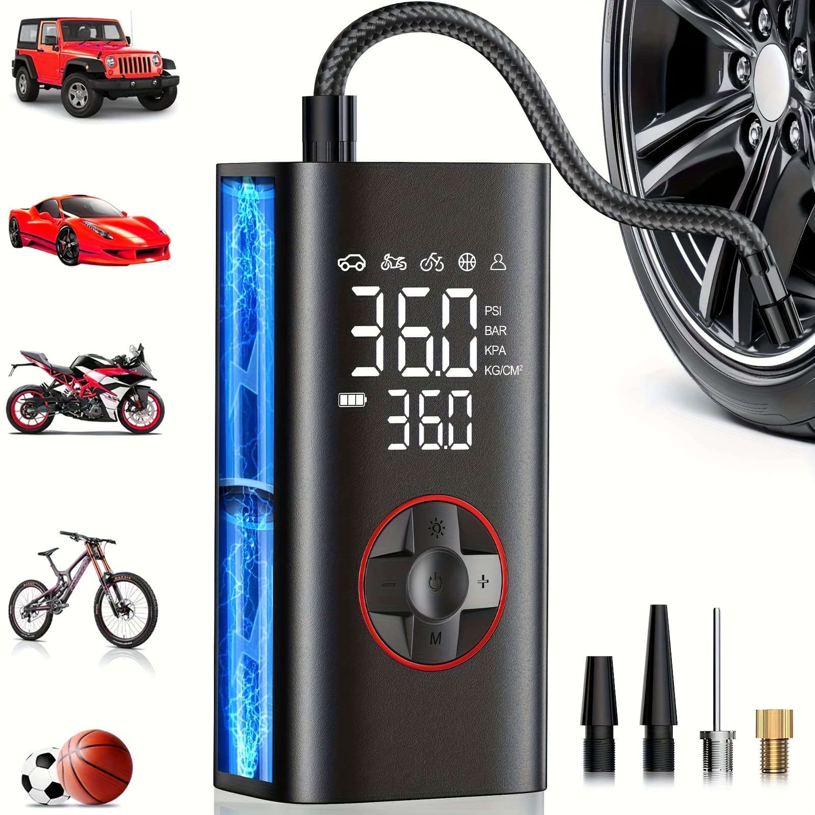TEMU Cordless Compressor, Portable Tire Inflator Pump With 150psi High Pressure For Car, Motorcycle, Bike, Suv, Truck - Auto Emergency Kit, Camping Travel Gift For Men, Dad