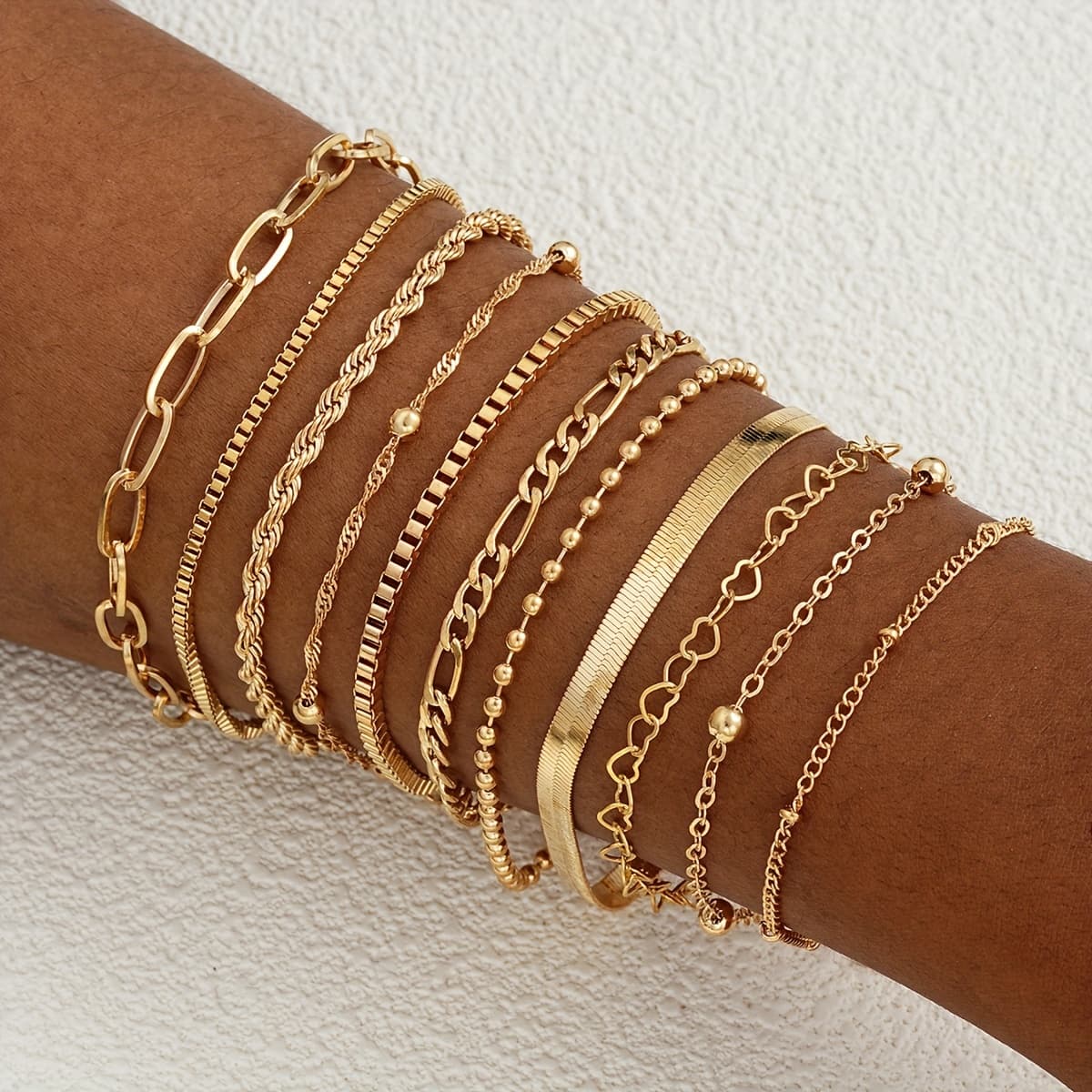TEMU The 10pcs Women's Fashionable Snake Chain Bracelet Set Is Perfect For Vacation Dates And Casual Outfits