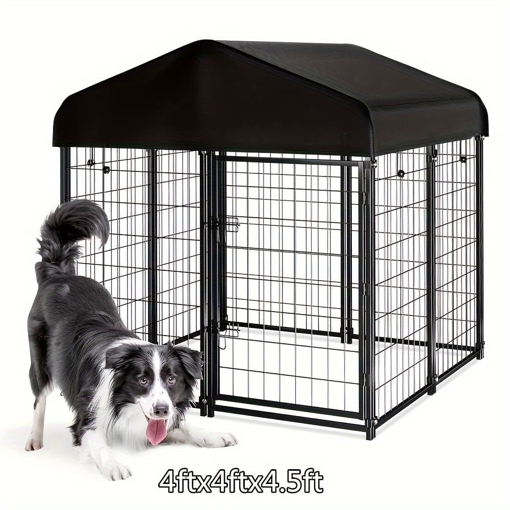 TEMU 4ft X 4ft X 4.5ft Large Dog Kennel With Roof, Villa Large Outdoor Dog Kennel With Canopy Single Gate Door