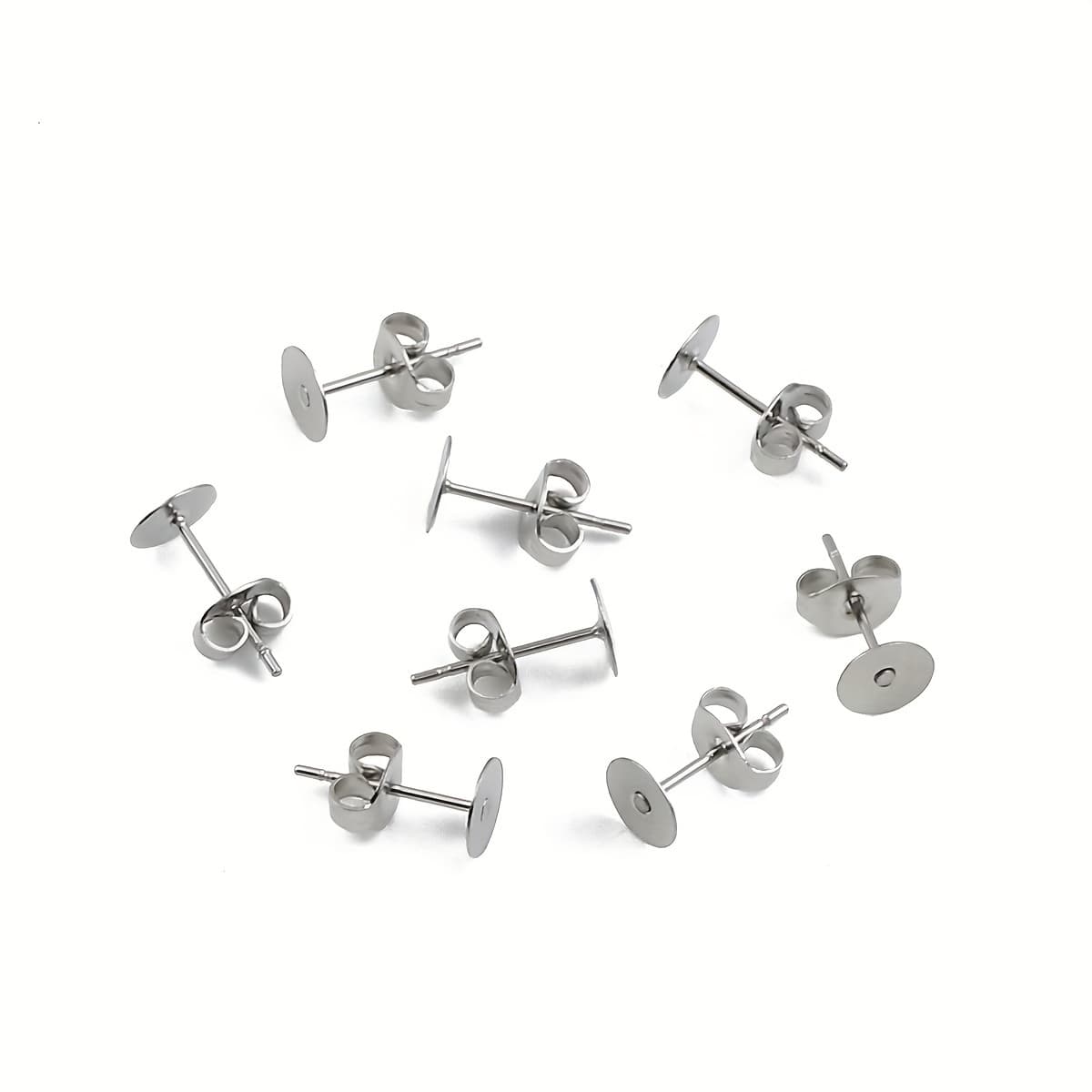 TEMU 300pcs Stainless Steel Flat Back Stud Earring Set With Hypoallergenic Stainless Steel Plugs, Suitable For Diy Handmade Earrings And Ear Piercings