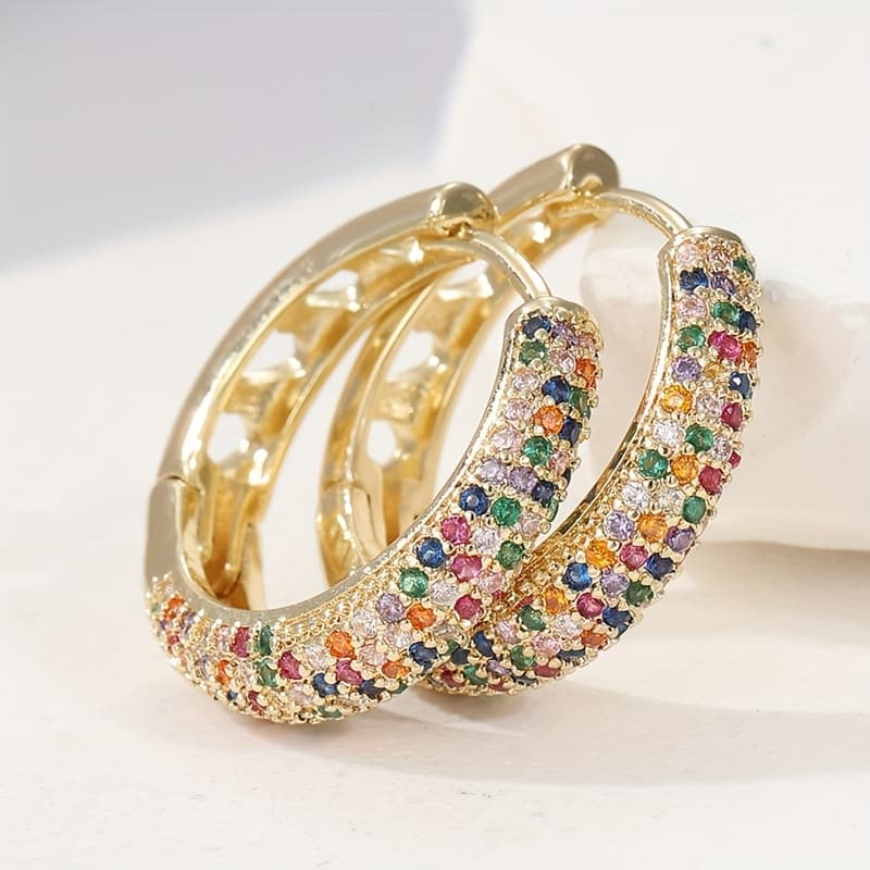 TEMU Luxurious And Synthetic Zirconia Circular Ladies' Fashion Earrings Hoops, Perfect For Parties, Birthdays, Engagement, And Weddings