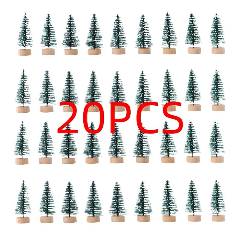 TEMU 20pcs Classic Artificial Mini Christmas Trees | Sisal , Plastic Winter Snow Decoration, Cedar Family, Unlit, Suitable For All