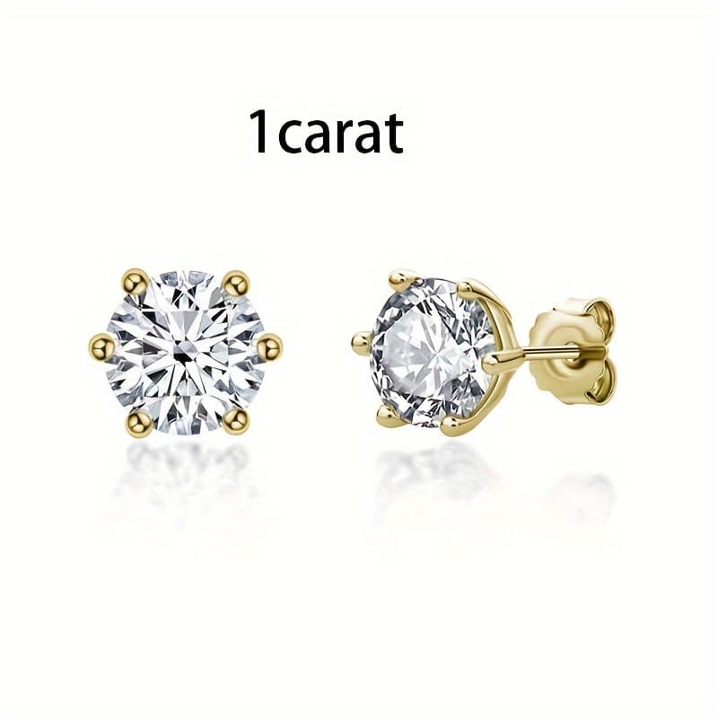 TEMU Elegant Moissanite Stud Earrings For Women - 1ct/ 2ct/ 4ct, Vintage Style Colors, S925 Sterling Silvery, Perfect For Casual Attire