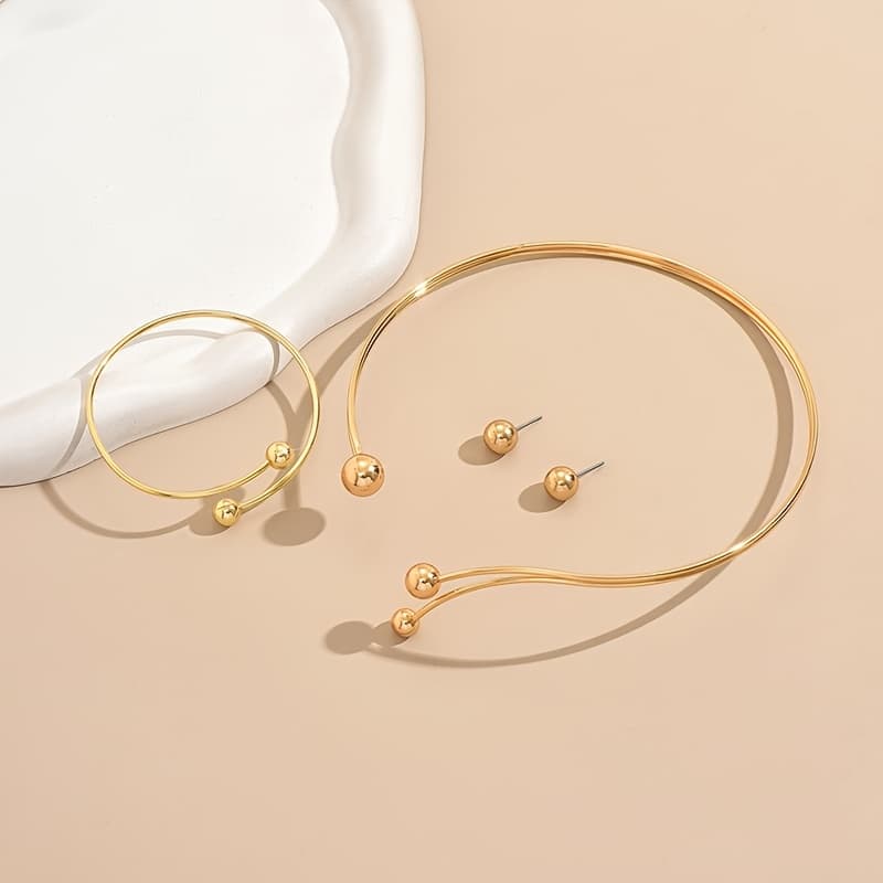 TEMU 4pcs/set Exquisite Style Geometric Earrings Necklace Set Women