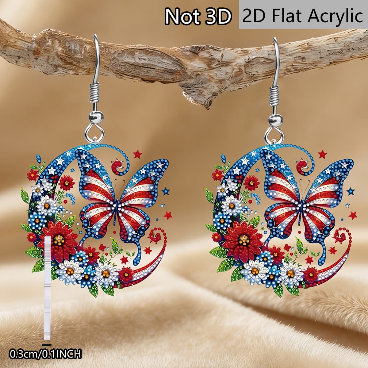 TEMU 2d Flat, 2d Flat A Pair Of 250th Anniversary Of Of The United States Day Earrings, Vintage Pendant Earrings, Women's Acrylic Earrings, Patriot Ear Jewelry, Gift, 2d Flat