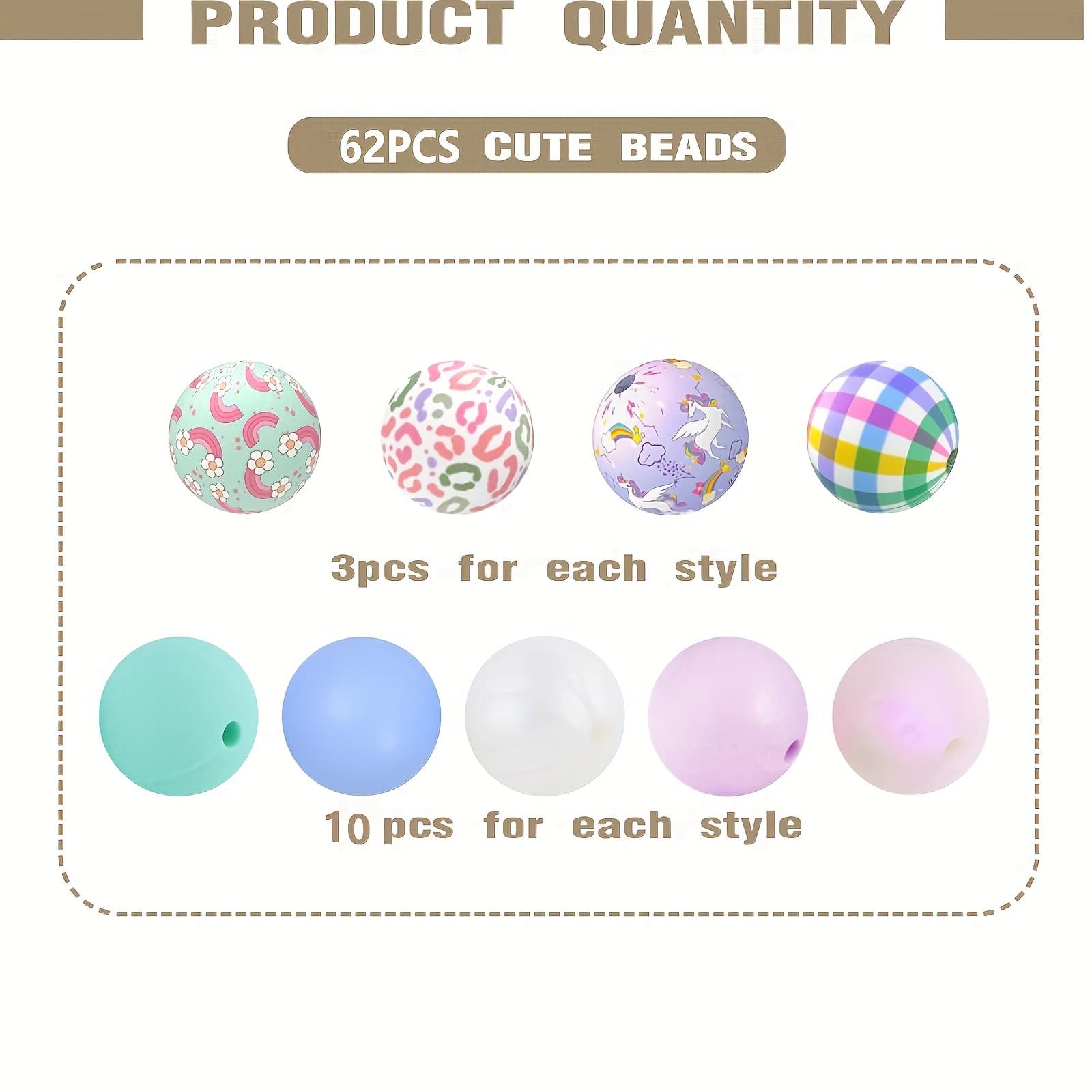 TEMU 62pcs Silicone Beads, With Leopard, Floral, Rainbow, Checkered Pattern, Perfect For Diy Jewelry, Home Decor
