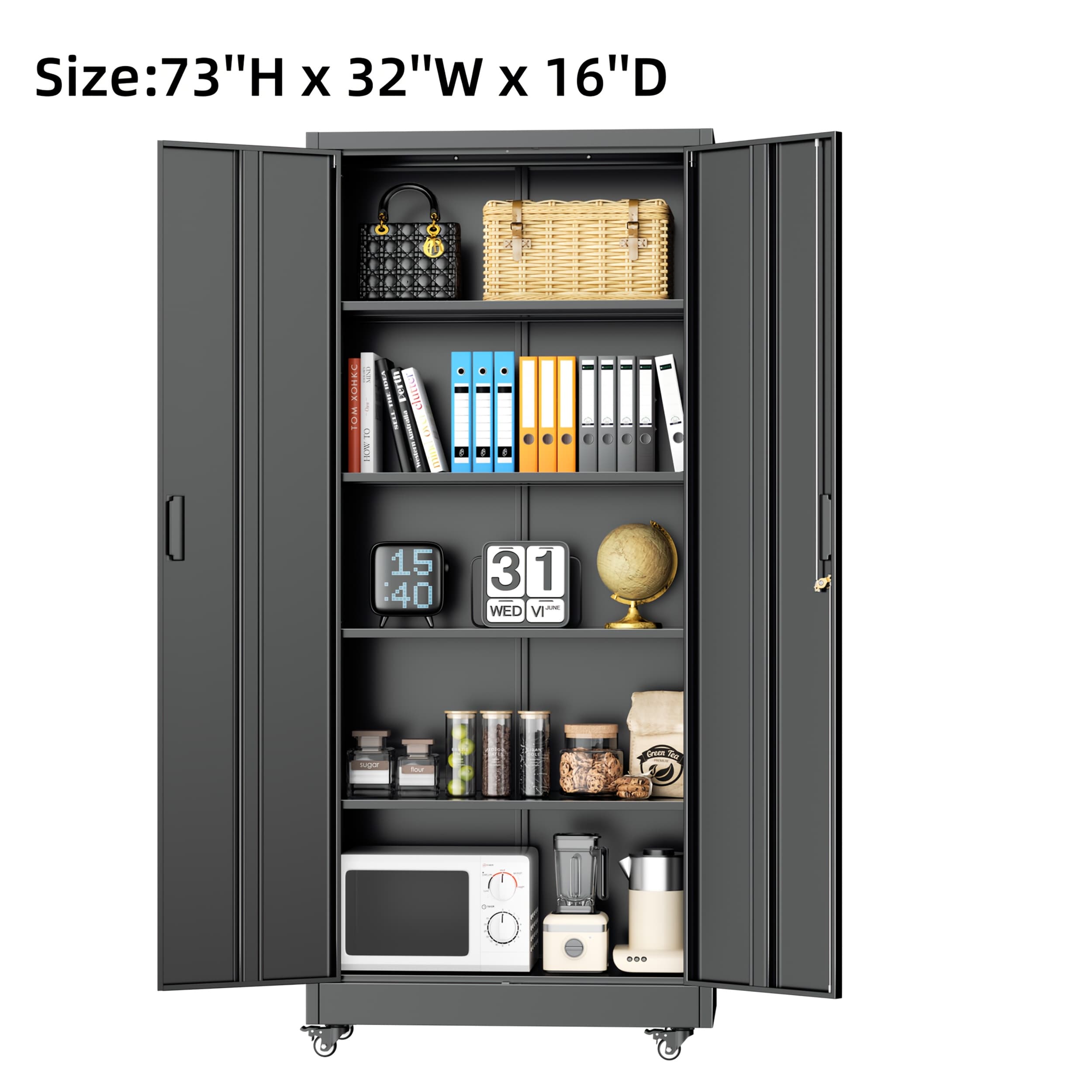 TEMU Metal Storage Cabinet, 73"/72" H Garage Storage Cabinet With Wheels, Locking Heavy-duty Storage Cabinet With 4 Adjustable Shelves For Home Office, Garage, Warehouse, Lab