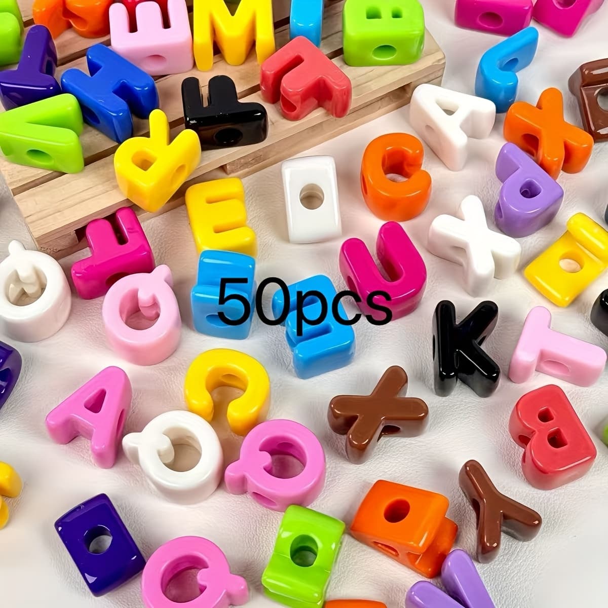 TEMU 50pcs Acrylic Colorful Large Hole English Letter Beads, Random Styles, For Diy Fashion Jewelry Making, Diy Paracord Bracelets, Necklaces, Bag Charms, Phone Straps, And More