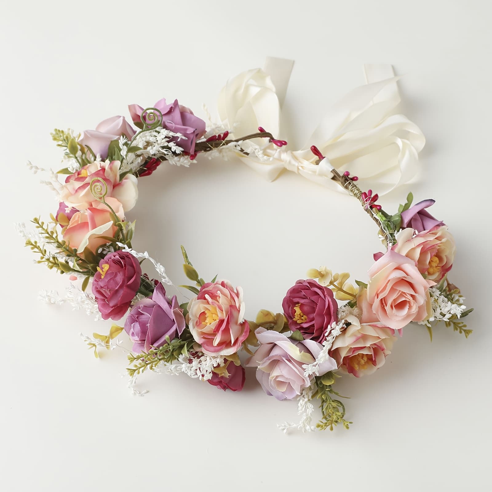 TEMU Flower Crown For Women Bridal Wedding Maternity Floral Headpiece Halo Floral Headband Photo Prop