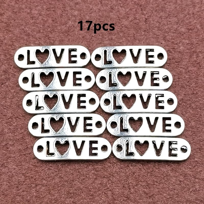 TEMU 17pcs 'love' Antique Silvery And Bronzing Bohemian Style Connector Charms For Handmade Jewelry Making Bracelet Necklace Earring Craft 20 X 6mm