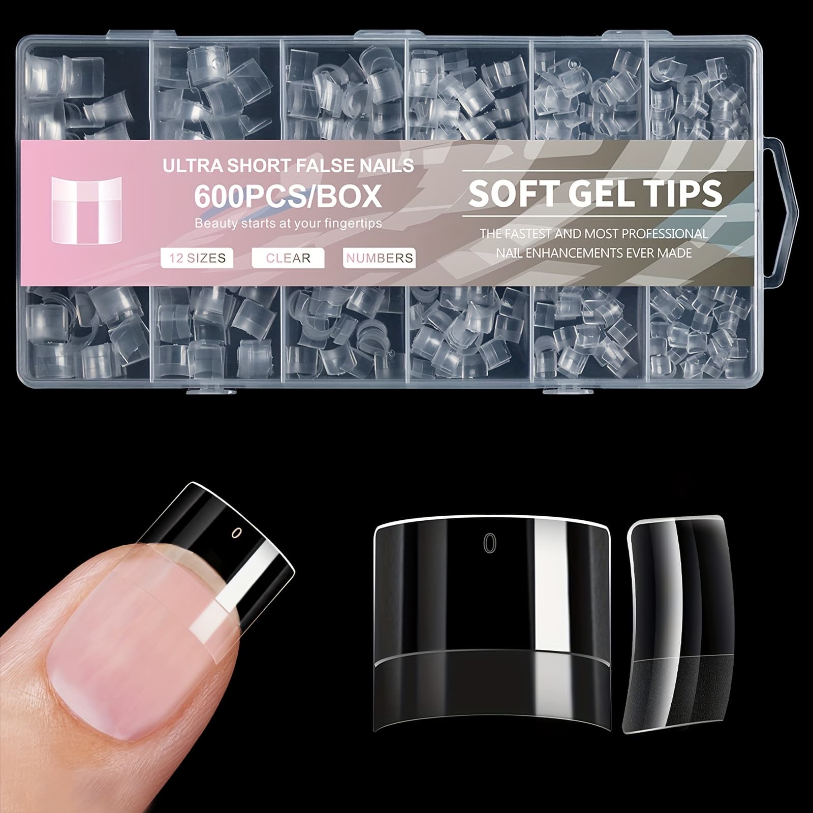 TEMU 600pcs Square Half Cover Soft Gel Nail Tips, Clear Pre- No Sand Half Matte Fake Nails 12 Sizes, Y2k Daily Diy Manicure Acrylic Nail Extensions For Salon Home Nail Art Supplies