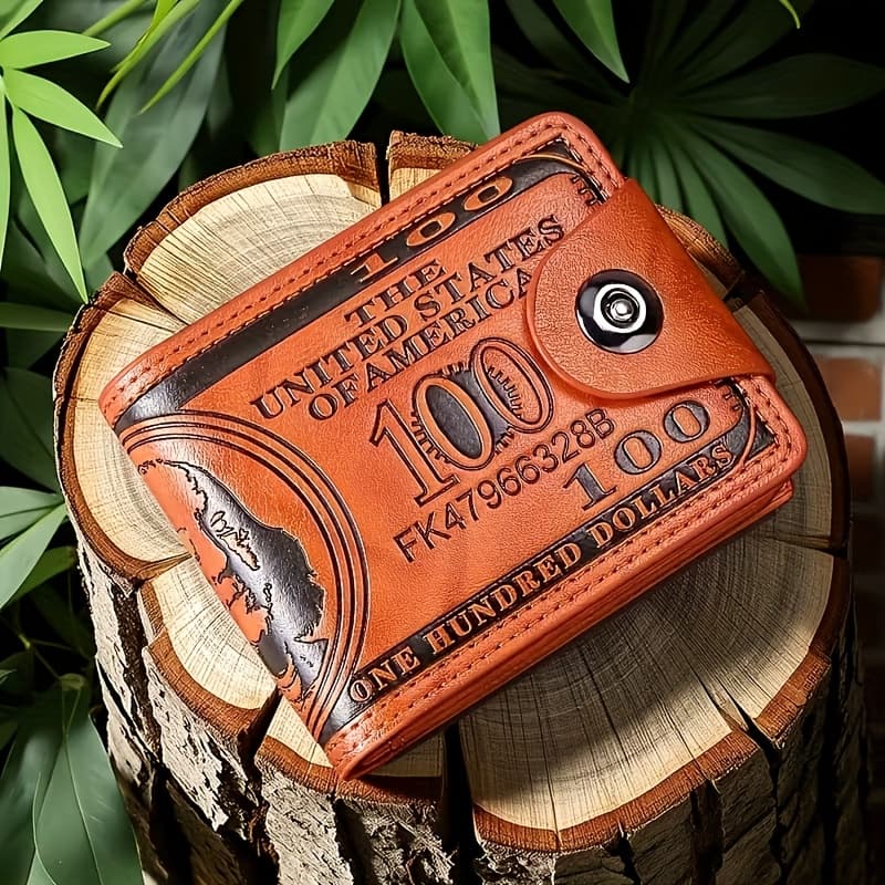 TEMU Men's Dollar Style Creative Wallet, Retro Style Pu Leather Wallet, Unique Design, Multi-card Double Fold Classic Short Wallet, Man's Dollar Wallet, A Good Gift For Father, A Stylish Wallet