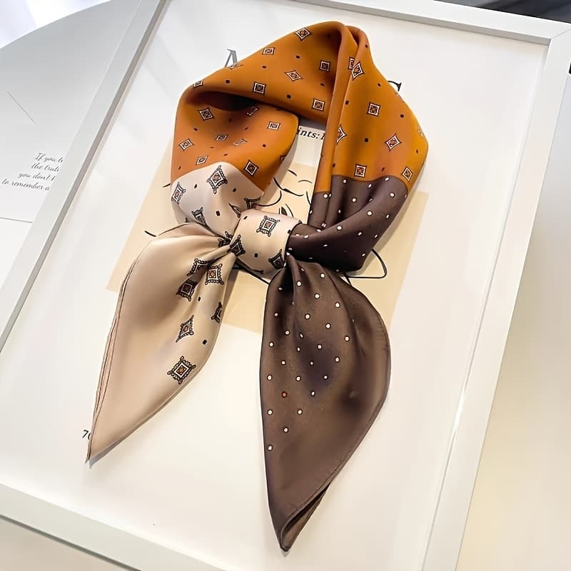 TEMU A Pack Of Women's 27.56-inch Vintage Geometric Patterned Square Scarves - Lightweight And Brown And Beige Multifunctional Neck Scarf, Evening Headband & Hair Accessory, And Wind, Classic