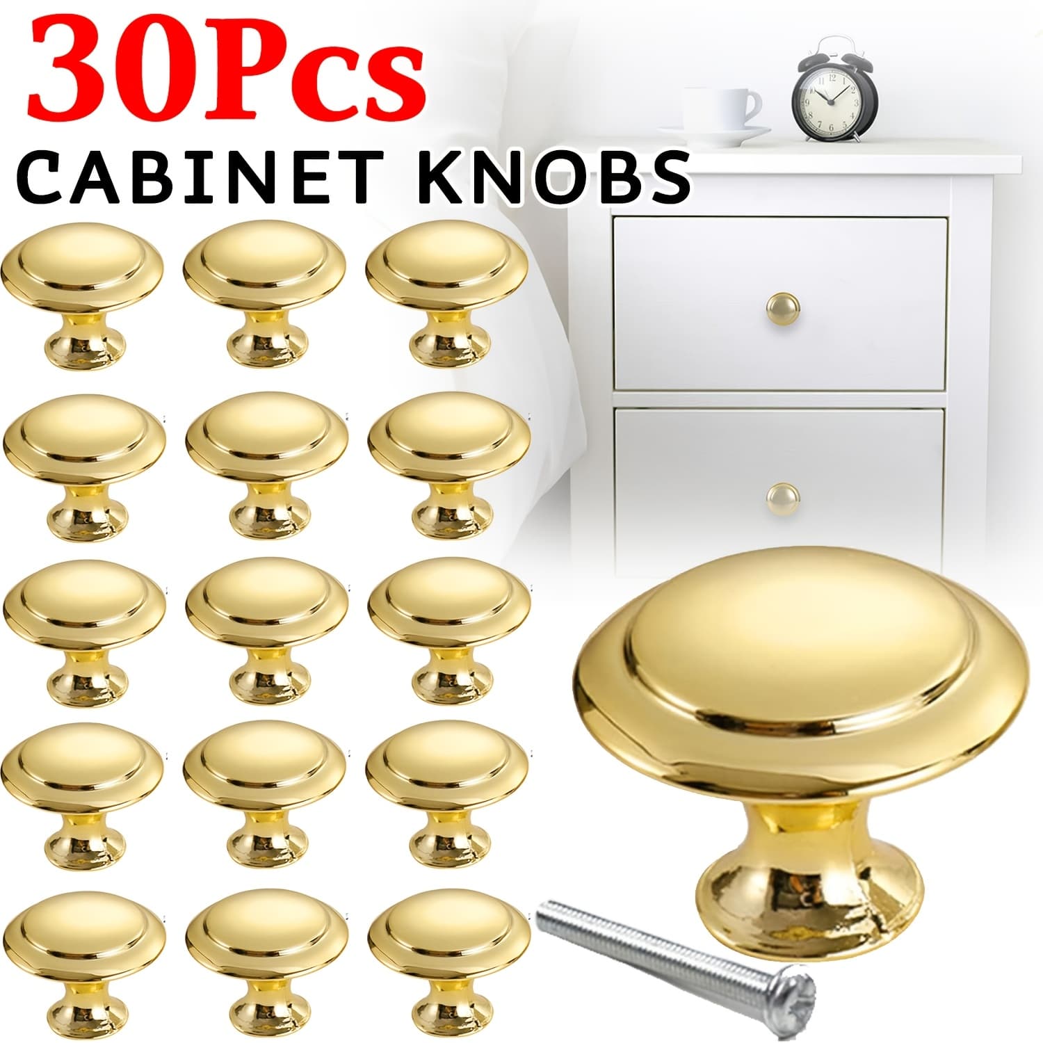 TEMU 30pcs Golden Cabinet Knobs, 1-3/16 Inch Round Drawer Pulls With Screws, Matte Hardware For Chest, Cupboard, And Furniture Doors