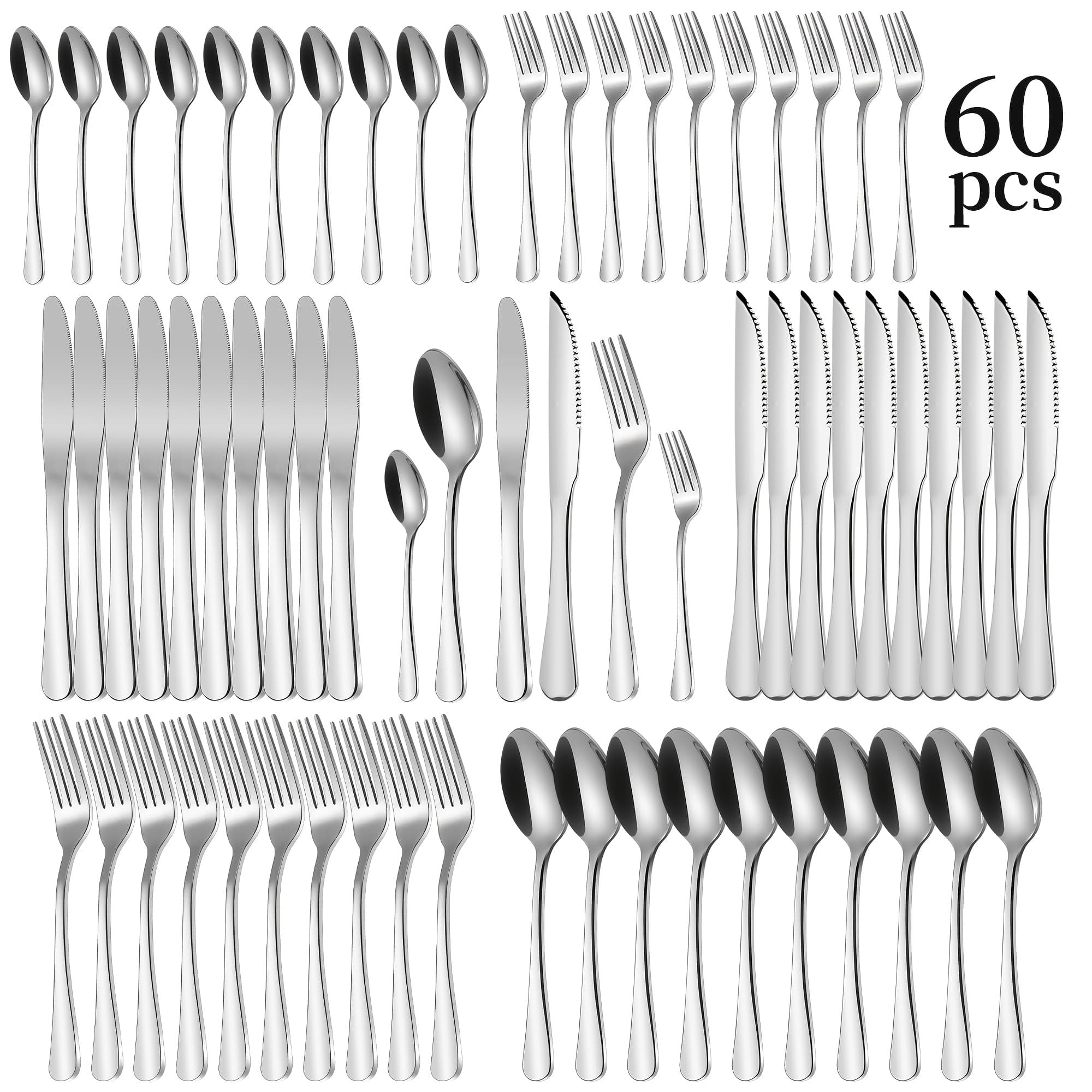 TEMU 60/65/84pcs Golden Silverware Set, 12-person Capacity, Suitable For Family , Camping And Barbecue, Silverware Set, Kitchen Decor And Accessories, Kitchen Organizers And Storage, Kitchen Utensils