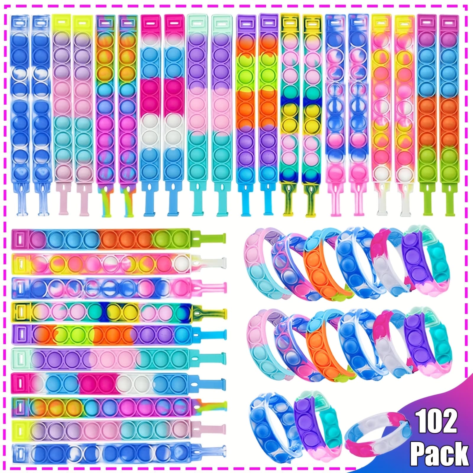 TEMU 102pcs Popular Bracelet Party Gifts, Fidget Bracelets, Birthday Party Favors, Gift Bags, Fillers, Classroom Prizes, Toys