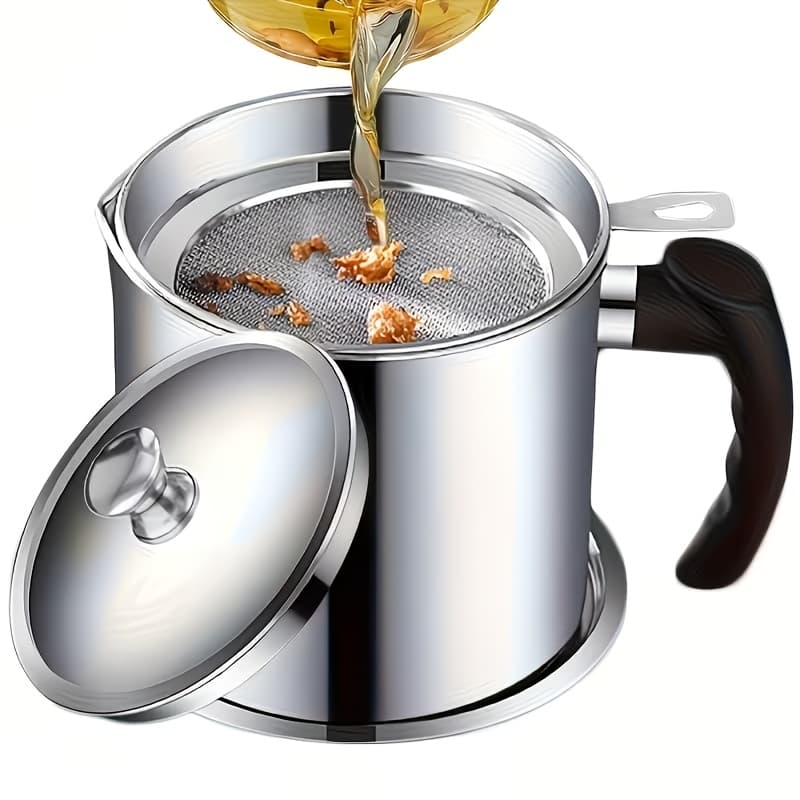 TEMU Stainless Steel Filtering Pot, Household Large-capacity Oil Tank, With A Separator For Oil Residue Pot And A Filtering Net Frying Basket, 304 Stainless Steel