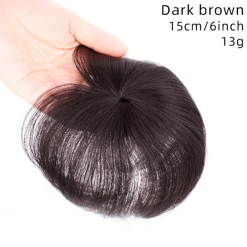 TEMU Human Hair Short Topper Wig For Women & - -looking Baldness Hairpiece With Short Layered Bangs, Clip-on/adhesive For Thinning Hair, Sensitive Scalp, Male & Female Hair Loss Solution (no Surgery)