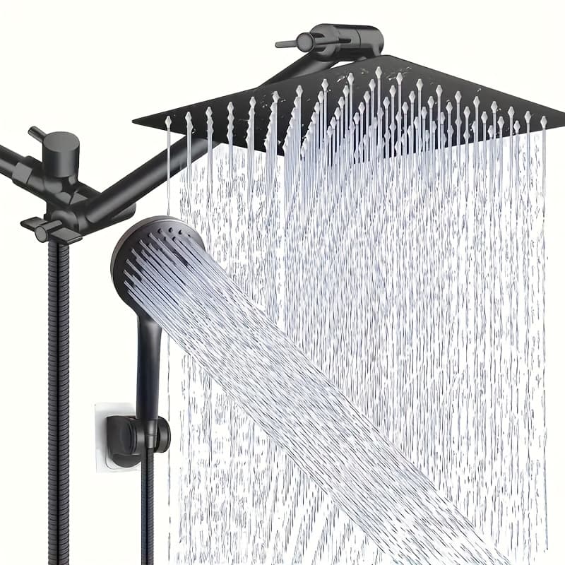 TEMU High-pressure Shower Head And Handheld Shower Combination - Wall-mounted With 9-spray Settings, Leakproof Design, Adjustable Angle System & Hose Suitable For Modern Bathrooms