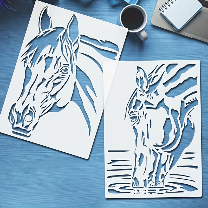 TEMU 2pcs Horse Stencils Set - A4 Size Reusable Plastic Art Painting Template For Wood Signs, Furniture, Diy Crafts, Wall & Farmhouse Decor