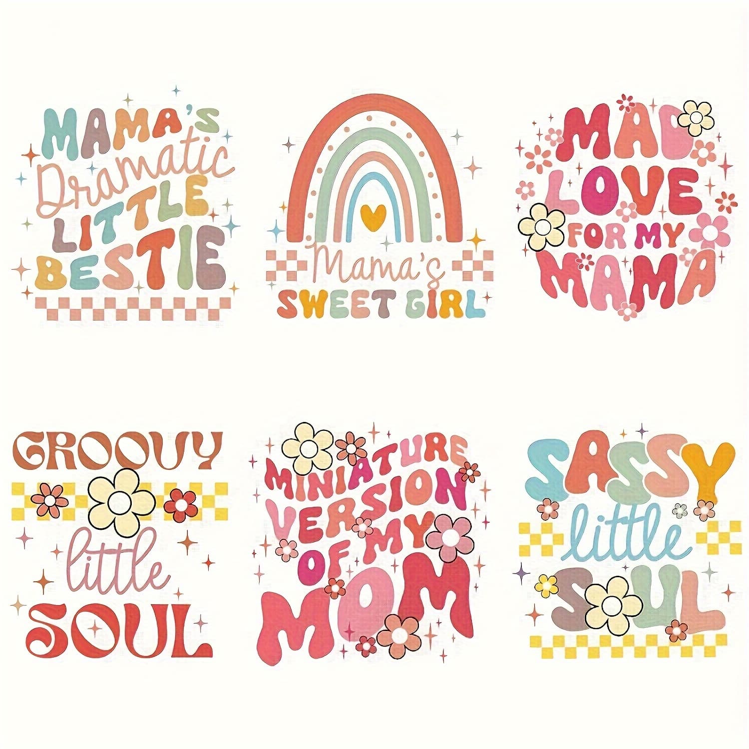 TEMU 6pcs Sweet -on Transfer Set - Heat Press Decals For T-shirts, Jackets & Jeans