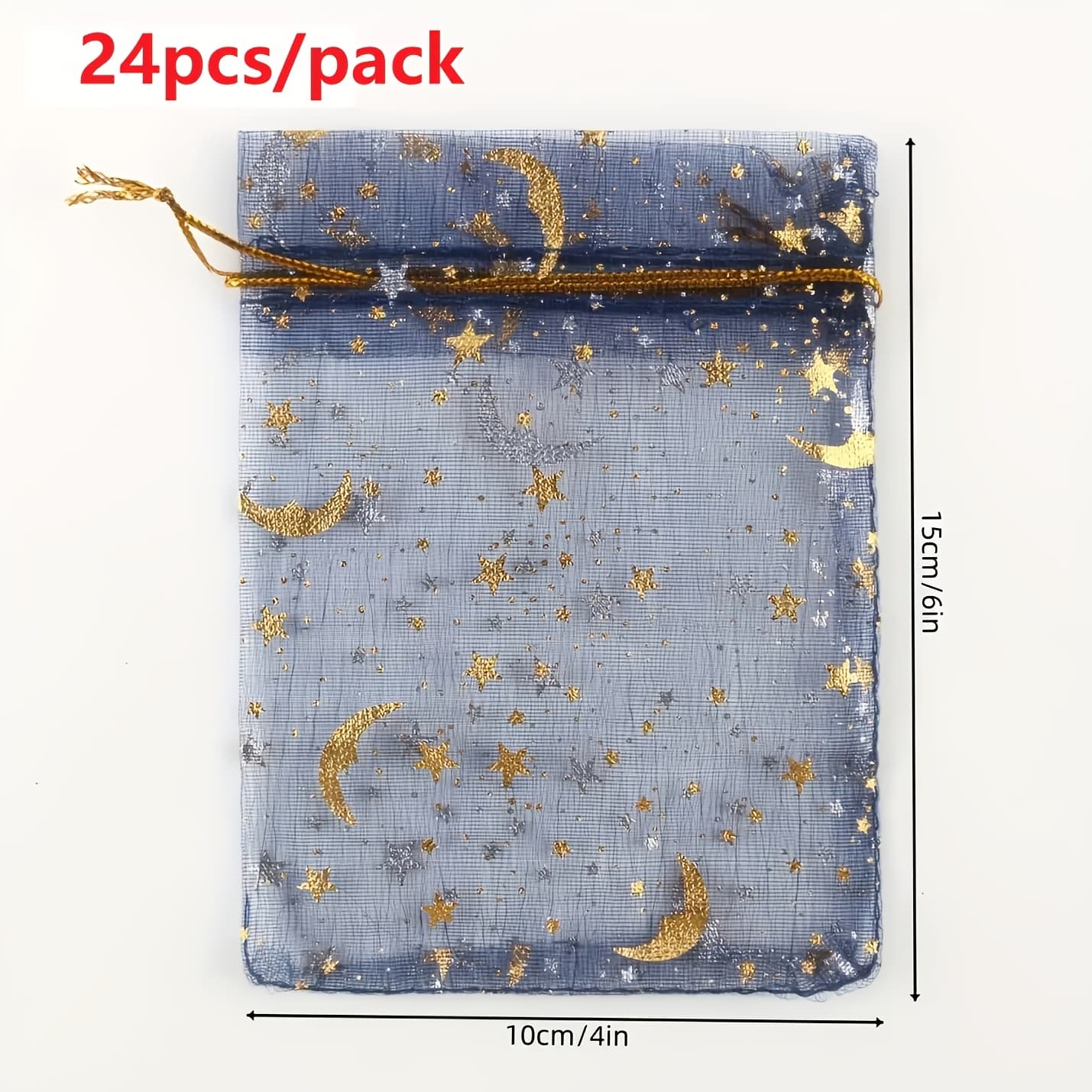 TEMU Gift For Her/him 24pcs 10 X 15cm Navy Blue Golden Mesh Bags, Bouquet Gift Bags, Wedding Candy Bags, Pearl Thread Storage Bags, Party Drawstring Gift Bags, Halloween