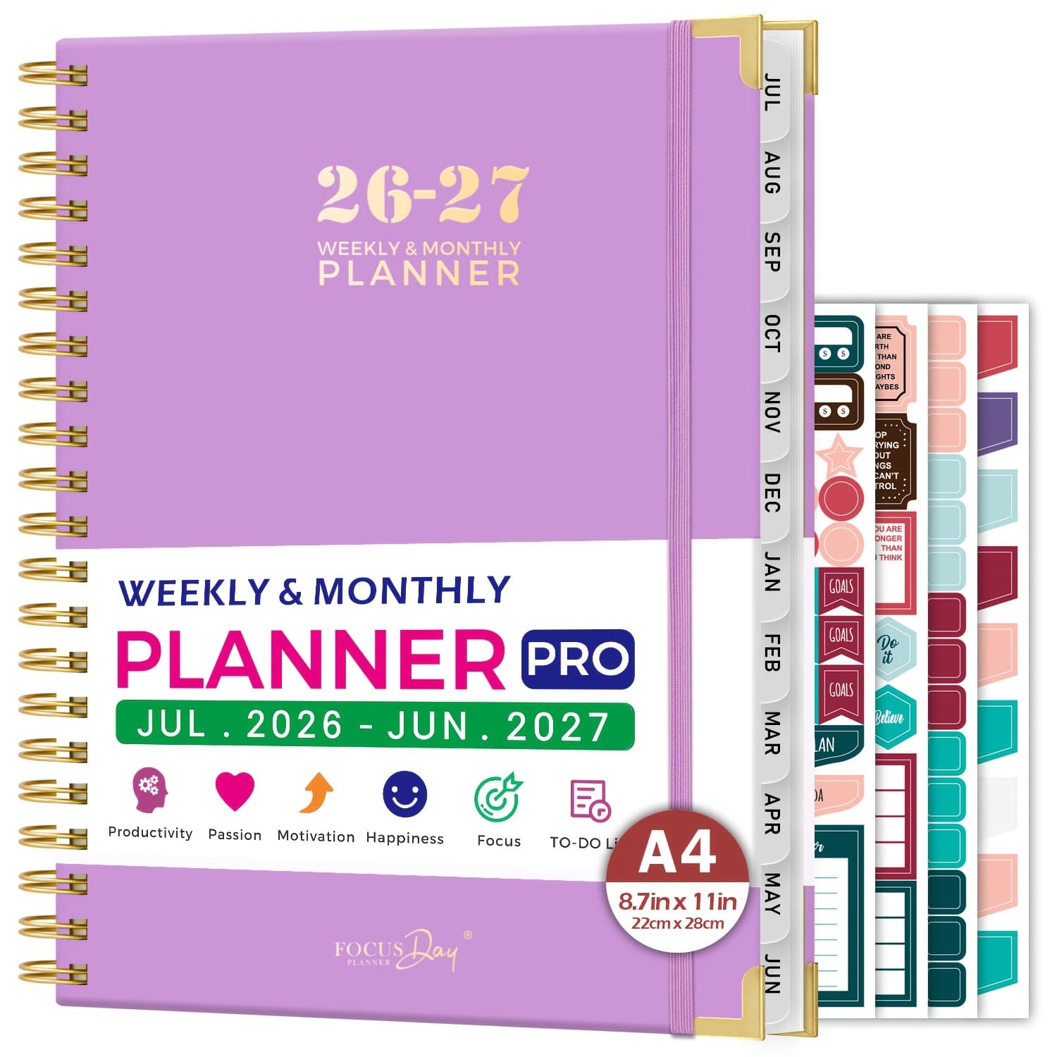 TEMU 2026-2027 Academic Planner, July 2026 - 2027, 8.5" X 11", A4 Large Spiral Agenda Daily Planner With Monthly Tabs, Stickers, For Office Schedule, School Supplies