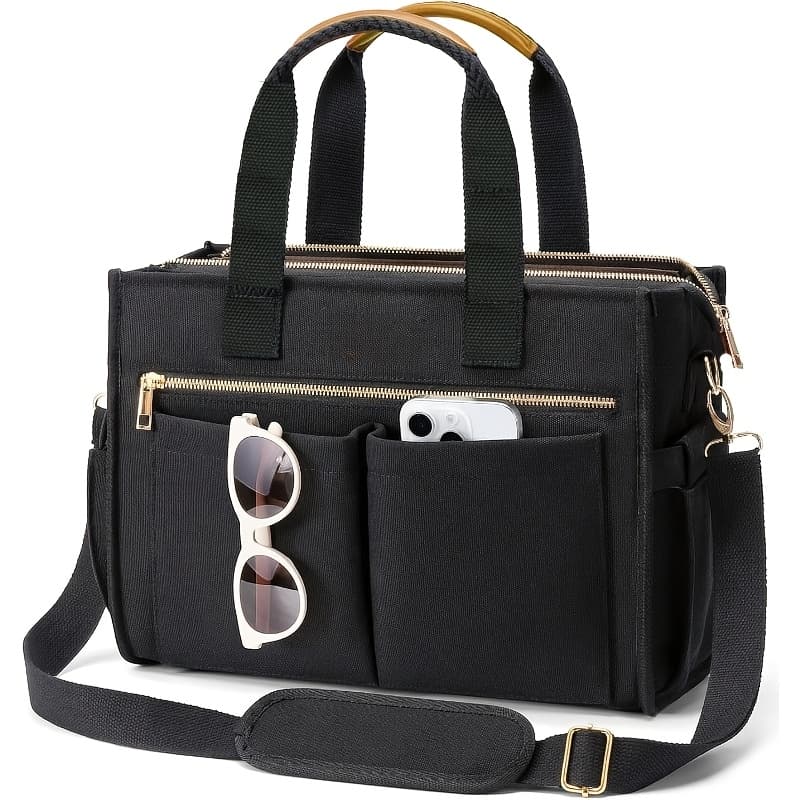 TEMU Tote Bag | 15-pocket Large Capacity Laptop Bag | Crossbody & Top Handle | Zipper Closure | Ideal For Teacher, Work, Travel, College