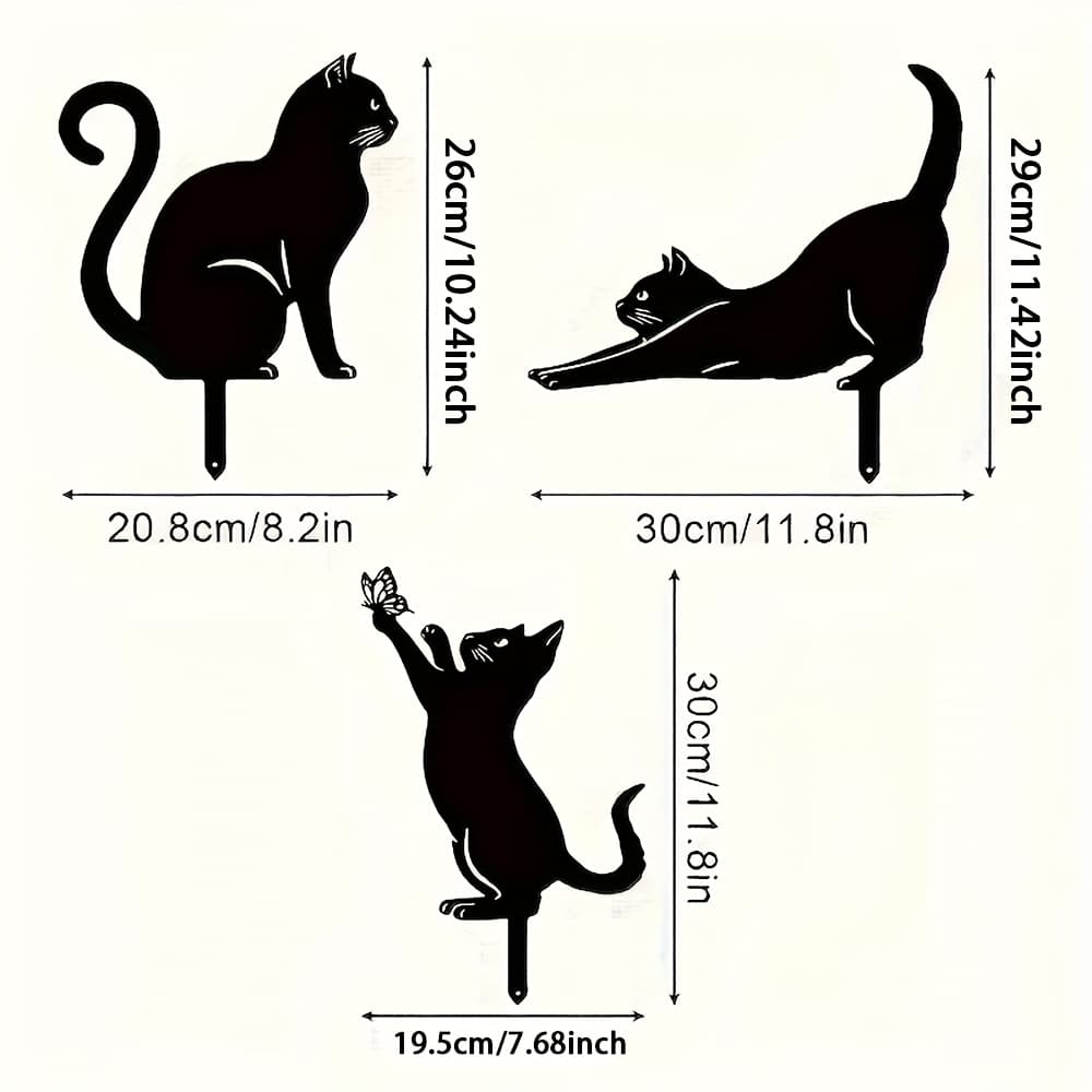 TEMU 3pcs/ Set, Black Cat Metal Garden Card - Modern Outdoor Animal Decoration, Suitable For Home And Wedding