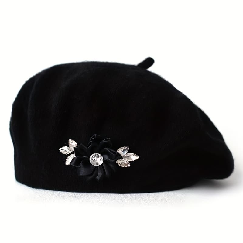 TEMU 1pc Flower Wool Solid Color Women's Beret, Multiple Colors , Suitable For Daily Use