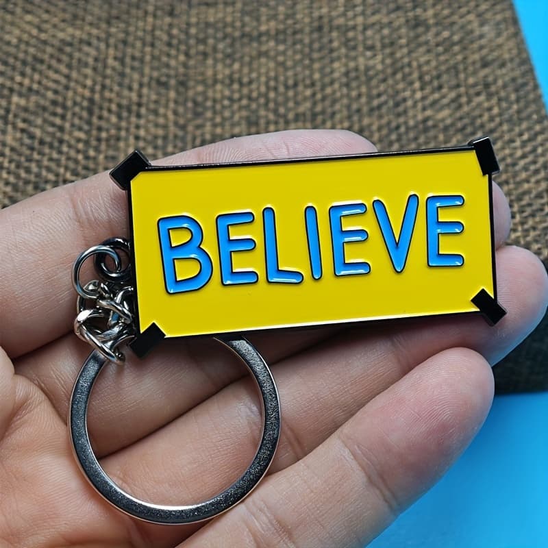 TEMU Believe" Inspirational Metal Enamel Keychain - Perfect Christmas Gift For , Iron Alloy Car & Hotel Key Ring