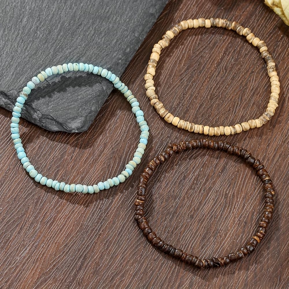 TEMU 3pcs Men's Coconut Shell Natural Stone Bead Set, Individual Gender Casual, Suitable For Daily Wear
