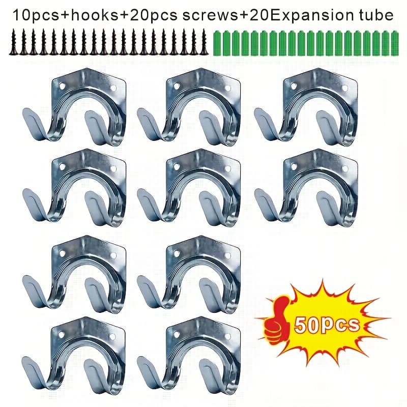 TEMU 50pcs [ Anti-rust] Heavy Metal Wall Hanging Tool Rack Set Storage Rack + Garden Tool Wall Rack Thickened 10 Wall Rack With 20 Screws 20 Expansion Tube Garage Storage Rack Garden Tool Storage Rack
