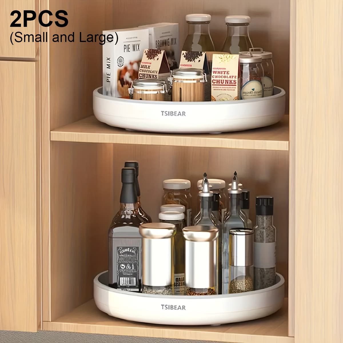 TEMU 2pcs Set 360 Degree Rotating Non-slip Storage Rack, Round Turntable Spice Rack, Non-slip And Stable, Kitchen Condiment Storage, Ideal For Singles, Clear Classification, Kitchen Storage Category