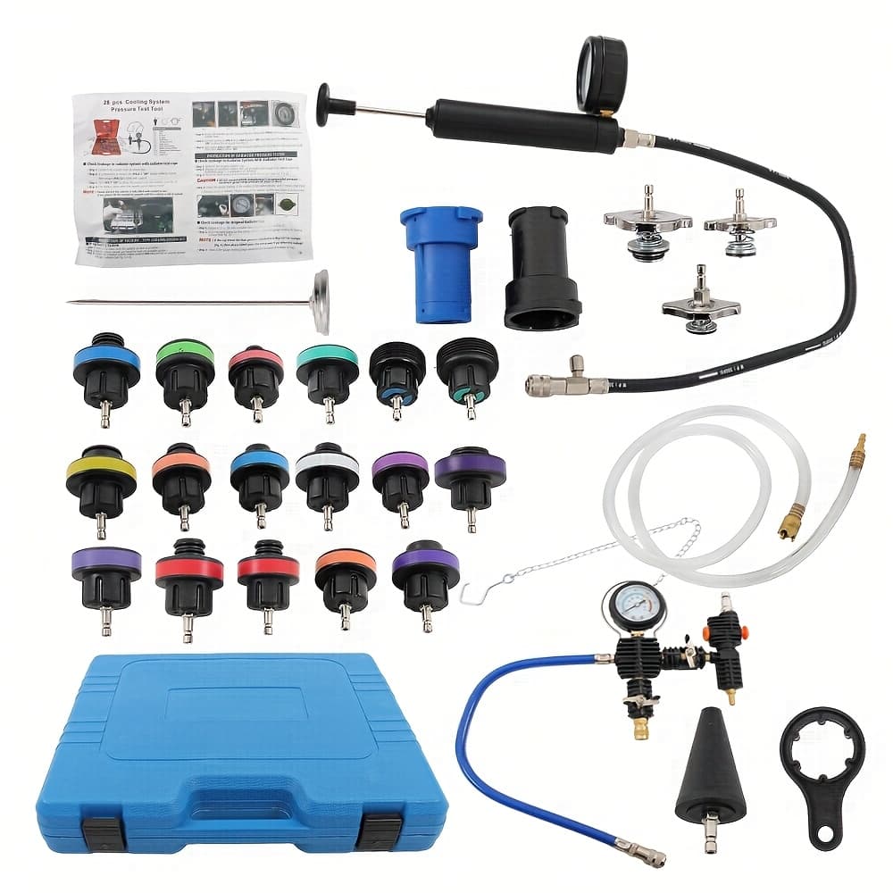 TEMU 28pcs Universal Vacuum Radiator Test Detection Tool Coolant Pressure Tester Kit Pneumatic Coolant Filling Filler With Carrying Case