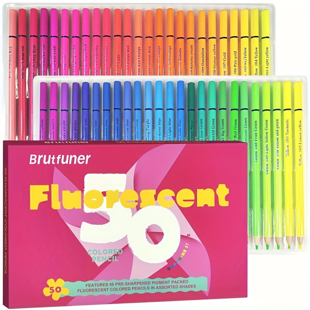 TEMU Halloween Gifts 50 Fluorescent Colored Pencils, Core Coloring Pencils For Adult Coloring Books, Professional Art Drawing Pencils For Shading Sketching Drawing Beginners